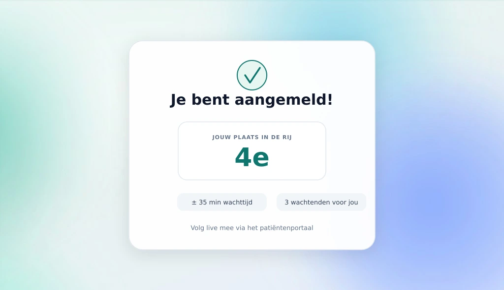 Bevestigingsscherm met plaats in de wachtrij en geschatte wachttijd