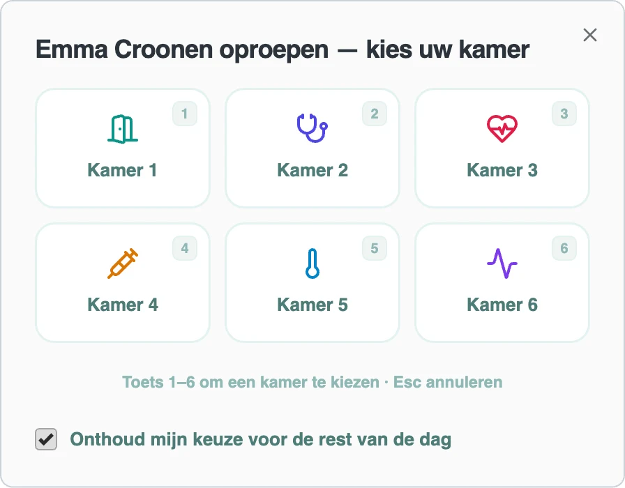 Dialoog Kies uw kamer met zes kamertegels en onthoud-keuze